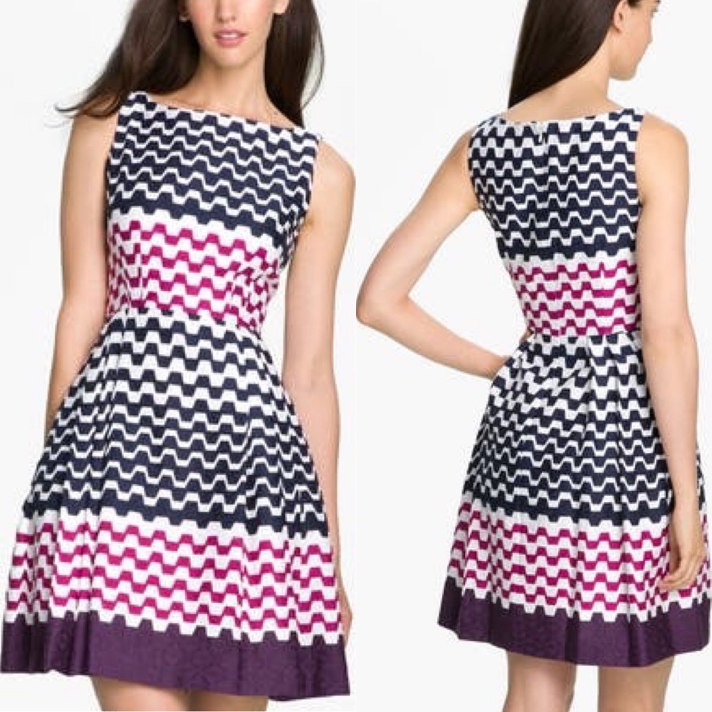 TAYLOR DRESSES Print Jacquard Cotton Dress White Pink Purple Size 10